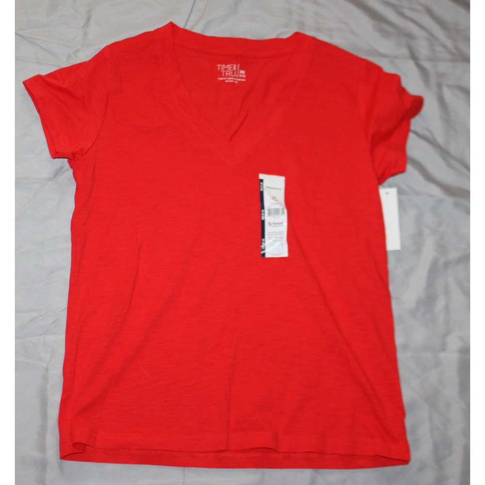Women's Time and True red V-neck short sleeve T-shirt size XS 0-2
